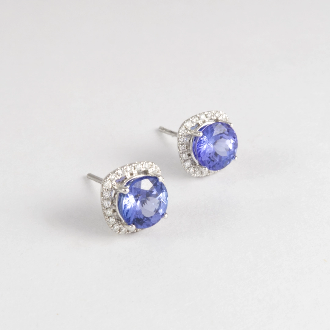 Tanzanite & Diamond Halo Stud Earrings